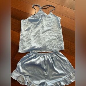 Women's Light Blue Satin PJ Set